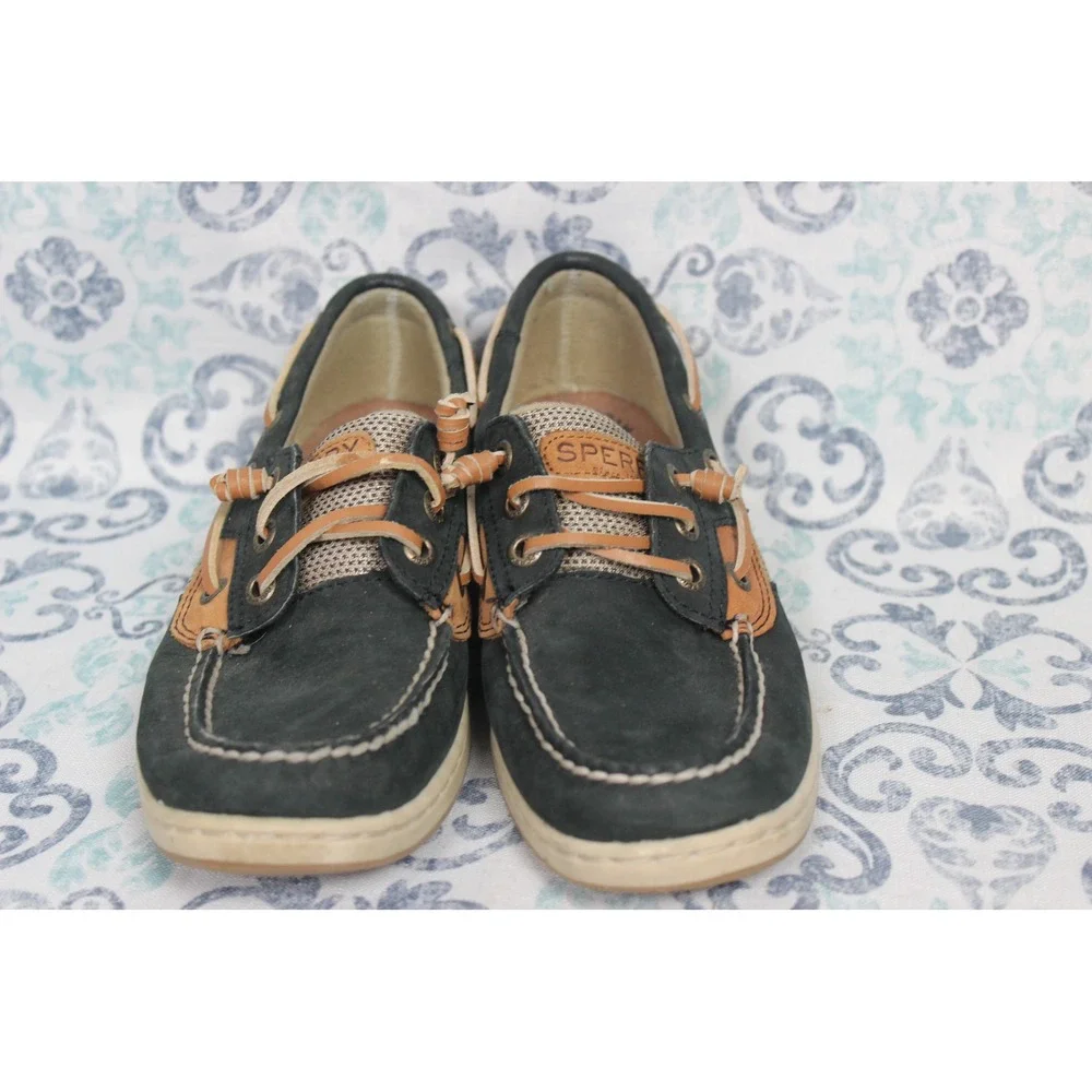 Sperry‎ Top Sider Boat Shoes Womens 6.5M Navy Tan Mesh Leather Laces